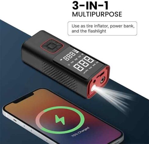 منفاخ إطارات لاسلكي منفاخ هواء محمول - ضاغط هواء محمول متعدد الأغراض، مضخة هواء مدمجة للدراجة، مضخة هواء لإطارات السيارات 150 رطل لكل بوصة مربعة، نفخ، ضاغط هواء للسيارات، أحمر in Kuwait