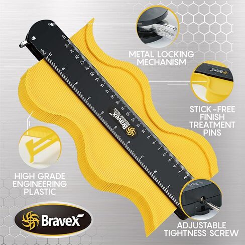 مقياس محيطي 10 بوصة - أداة ملف تعريف قياس محيطي ممتازة، ناسخ شكل غير منتظم مع قفل معدني قابل للتعديل، نسخ دقيق للزوايا وقوالب النجارة والبلاط in Kuwait