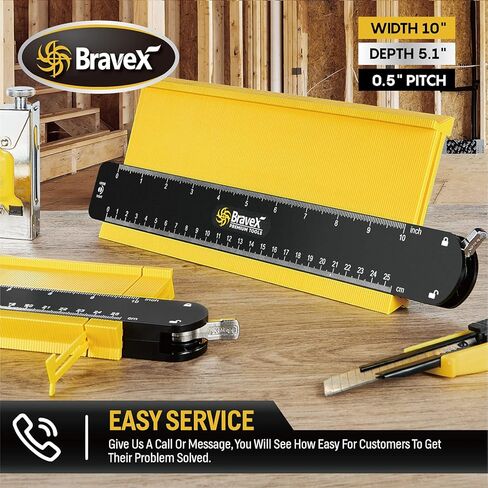 مقياس محيطي 10 بوصة - أداة ملف تعريف قياس محيطي ممتازة، ناسخ شكل غير منتظم مع قفل معدني قابل للتعديل، نسخ دقيق للزوايا وقوالب النجارة والبلاط in Kuwait