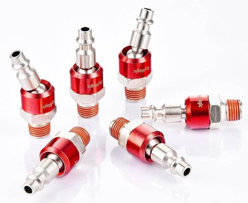 Industrial-Grade 1/4" Swivel Air Plug, 6-Pack 360° Swivel Steel Red Electrophoresis Plug, 1/4-Inch NPT Male Pre-Coated 18-Threads, Air Hose Fittings(Red) in Saudi Arabia