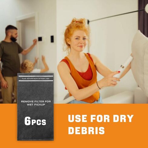 6 أكياس فلتر من قماش الغبار (موديل 9-38737) تعمل مع فلاتر مكنسة كهربائية من متجر بسعة 2 إلى 2.5 جالون ومكنسة كهربائية على شكل دلو باورهيد، تتضمن 6 أكياس مكنسة من متجر الحرفيين، و3 أشرطة تثبيت، وفرشاة واحدة in Kuwait