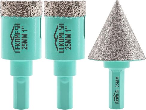 Diamond Core Drill Bits - 25/35mm and Diamond Chamfer Bits 50mm Finger Milling Bits 20mm with 5/8"-11 Thread Tile Hole Saw Cutter Dry Drilling Milling Grinding for Porcelain Ceramic Tile in Saudi Arabia