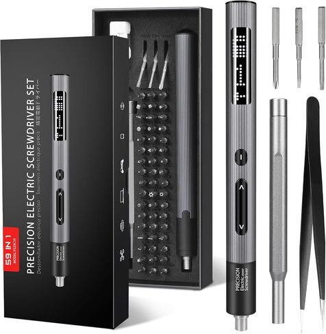 59-in-1 Precision Electric Screwdriver Set with Digital Display, 3 Torque Levels, LED Light, USB Charging, Cordless Repair Tool for Phones, Laptops, Cameras, Watches - Compact and Convenient in Saudi Arabia