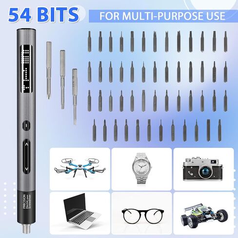 59-in-1 Precision Electric Screwdriver Set with Digital Display, 3 Torque Levels, LED Light, USB Charging, Cordless Repair Tool for Phones, Laptops, Cameras, Watches - Compact and Convenient in Saudi Arabia