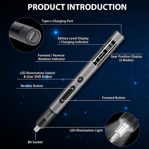 59-in-1 Precision Electric Screwdriver Set with Digital Display, 3 Torque Levels, LED Light, USB Charging, Cordless Repair Tool for Phones, Laptops, Cameras, Watches - Compact and Convenient in Saudi Arabia