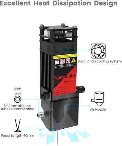 Optical Output 10W Compressed Spot Laser Module with Air Assist Nozzle, 0.08mm*0.07mm Laser Spot, Work for NBS-6040, NBX-5040, Other Machine with 12V PWM GND Port in Kuwait