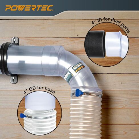 POWERTEC 70365 4 Inch ID/OD 90 Degree Elbow for 4 Inch OD Dust Collection Pipes, Adapters and Fittings and 4 Inch Dust Collection Hose (Clear), 1 Pack in Saudi Arabia