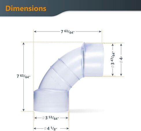 POWERTEC 70365 4 Inch ID/OD 90 Degree Elbow for 4 Inch OD Dust Collection Pipes, Adapters and Fittings and 4 Inch Dust Collection Hose (Clear), 1 Pack in Saudi Arabia