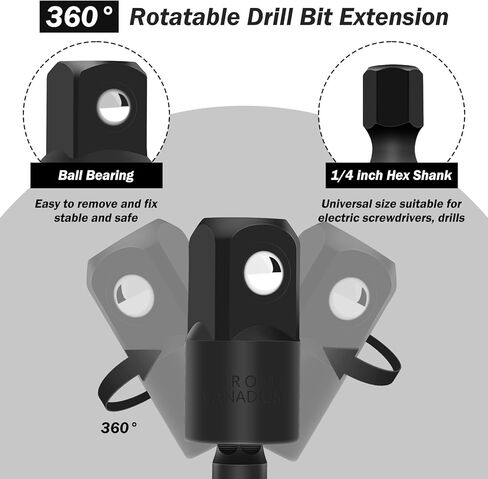 مجموعة محول مثقاب بزاوية يمنى 4 قطع، 3 قطع محول مقبس درجة تأثير قابل للتدوير مع محول مقابس مثقاب تأثير 1/4 3/8 1/2 بوصة / مفك مثقاب بزاوية يمنى 105 درجة in Kuwait