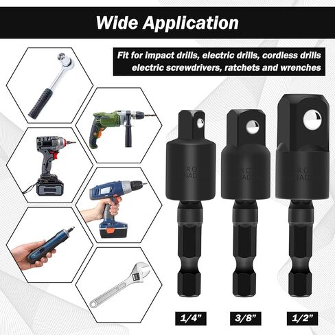 مجموعة محول مثقاب بزاوية يمنى 4 قطع، 3 قطع محول مقبس درجة تأثير قابل للتدوير مع محول مقابس مثقاب تأثير 1/4 3/8 1/2 بوصة / مفك مثقاب بزاوية يمنى 105 درجة in Kuwait