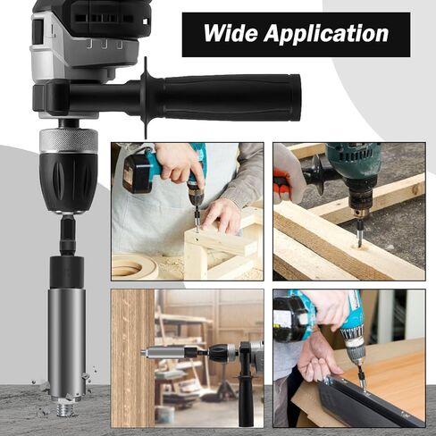 مجموعة محول مثقاب بزاوية يمنى 4 قطع، 3 قطع محول مقبس درجة تأثير قابل للتدوير مع محول مقابس مثقاب تأثير 1/4 3/8 1/2 بوصة / مفك مثقاب بزاوية يمنى 105 درجة in Kuwait