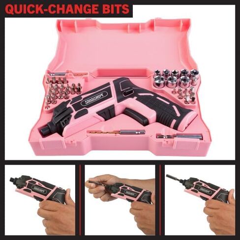 4V Electric Screwdriver 45-Piece Set - Rechargeable Cordless 4.5Nm 250RPM Screw Gun with Dual Position Grip and LED Light by Stalwart (Red) in Saudi Arabia