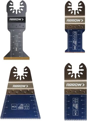 Arrow OSCELEC1-EK 4-Piece Oscillating Tool Accessory Kit for Drywall, PVC, Wood, Includes 2 Japanese Tooth Blades, 1 Standard Blade and 1 Titanium Coated Blade, Universal, Fits Most Multitools in Saudi Arabia