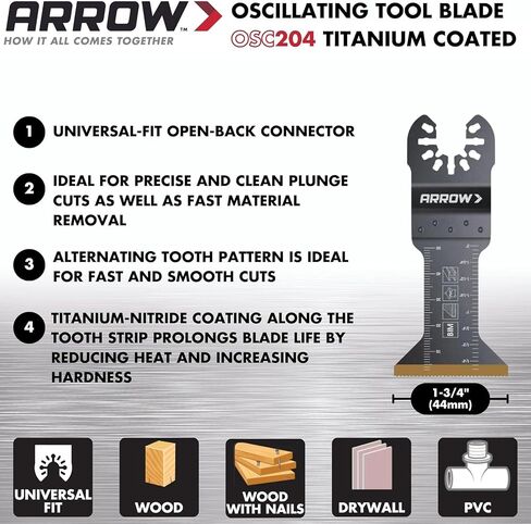 Arrow OSCELEC1-EK 4-Piece Oscillating Tool Accessory Kit for Drywall, PVC, Wood, Includes 2 Japanese Tooth Blades, 1 Standard Blade and 1 Titanium Coated Blade, Universal, Fits Most Multitools in Saudi Arabia