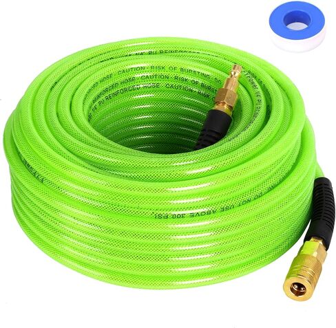 Air Compressor Hose 1/4 Inch x 25 Feet Reinforced Polyurethane (PU) Air Hose with Fittings, Bend Restrictors, 1/4" Industrial Quick Coupler and Plug Kit, Green in Saudi Arabia