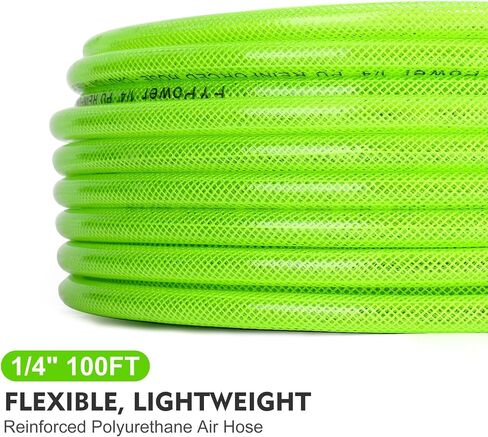 Air Compressor Hose 1/4 Inch x 25 Feet Reinforced Polyurethane (PU) Air Hose with Fittings, Bend Restrictors, 1/4" Industrial Quick Coupler and Plug Kit, Green in Saudi Arabia