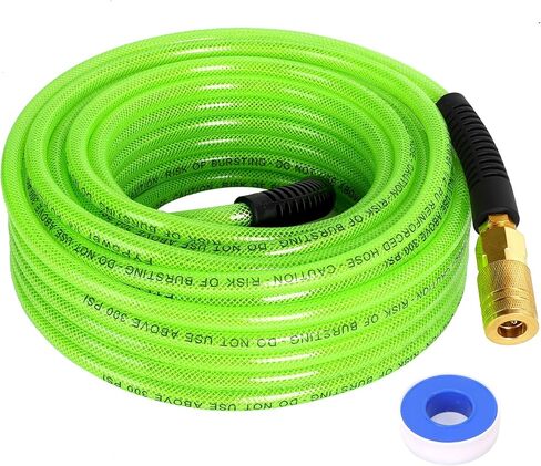 Air Compressor Hose 1/4 Inch x 25 Feet Reinforced Polyurethane (PU) Air Hose with Fittings, Bend Restrictors, 1/4" Industrial Quick Coupler and Plug Kit, Green in Saudi Arabia