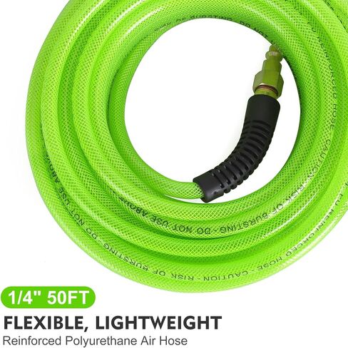 Air Compressor Hose 1/4 Inch x 25 Feet Reinforced Polyurethane (PU) Air Hose with Fittings, Bend Restrictors, 1/4" Industrial Quick Coupler and Plug Kit, Green in Saudi Arabia