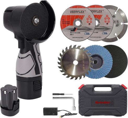 Cordless Angle Grinder, 8500rpm Mini Grinder Tool Kit with 6x Discs, Brush Angle Grinder, Handheld Stone Wood Metal Cutter, with 16.8V 2000mAh Li-ion Battery, Dust Shield, Locking Switch in Saudi Arabia