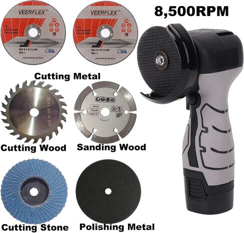 Cordless Angle Grinder, 8500rpm Mini Grinder Tool Kit with 6x Discs, Brush Angle Grinder, Handheld Stone Wood Metal Cutter, with 16.8V 2000mAh Li-ion Battery, Dust Shield, Locking Switch in Saudi Arabia