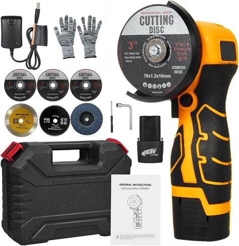 Cordless Brush Angle Grinder Kit, Weytoll 7000RPM Cordless Angle Grinder, Mini Angle Grinder with 2Pcs 16.8V 2000mAh Battery and Cutting Blade for Cutting Polished Brick Wood Stone Steel in Saudi Arabia