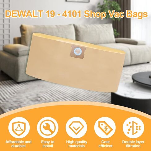 أكياس مكنسة DXVA19-4101 متوافقة مع أكياس غبار Dewalt Dxva19-4102 Vacmaster MMBLING 12-16 جالون مكنسة كهربائية رطبة/جافة DXV12P DXV14P DXV16P DXV16PA DXV16S(12 قطعة) in Saudi Arabia