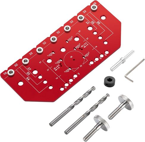 Shelf Pin Jig and Hinge Jig Two-in-One Self-Contained Clamping, 32mm Shelf Pin Jig Aluminum Alloy with 2 * 1/4'' Drill Bits, Shelf Pin Jig Drill Guide Suitable for Carpentry and DIY. in Saudi Arabia
