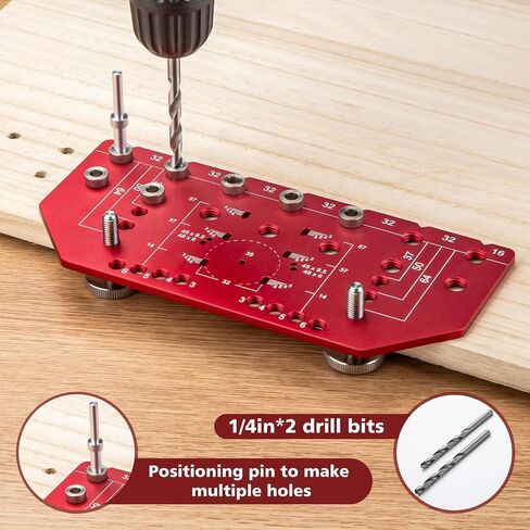 Shelf Pin Jig and Hinge Jig Two-in-One Self-Contained Clamping, 32mm Shelf Pin Jig Aluminum Alloy with 2 * 1/4'' Drill Bits, Shelf Pin Jig Drill Guide Suitable for Carpentry and DIY. in Saudi Arabia