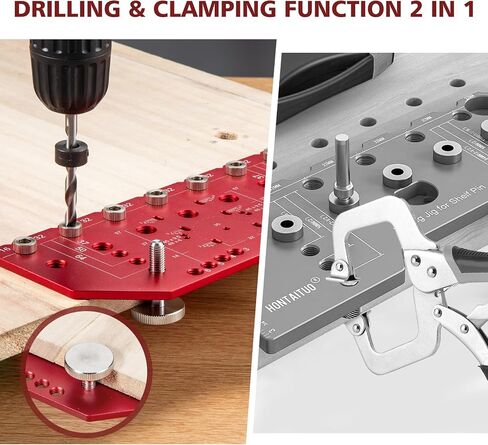 Shelf Pin Jig and Hinge Jig Two-in-One Self-Contained Clamping, 32mm Shelf Pin Jig Aluminum Alloy with 2 * 1/4'' Drill Bits, Shelf Pin Jig Drill Guide Suitable for Carpentry and DIY. in Saudi Arabia