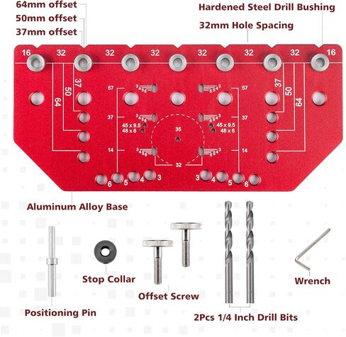 Shelf Pin Jig and Hinge Jig Two-in-One Self-Contained Clamping, 32mm Shelf Pin Jig Aluminum Alloy with 2 * 1/4'' Drill Bits, Shelf Pin Jig Drill Guide Suitable for Carpentry and DIY. in Saudi Arabia