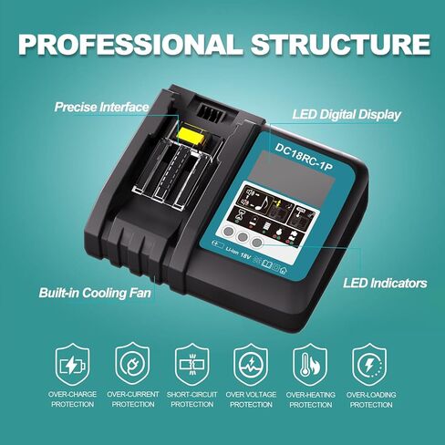 شاحن سريع DC18RC لشاحن بطارية ماكيتا 18 فولت متوافق مع بطارية ماكيتا 14.4 فولت-18 فولت LXT شاحن بطارية ليثيوم أيون in Kuwait