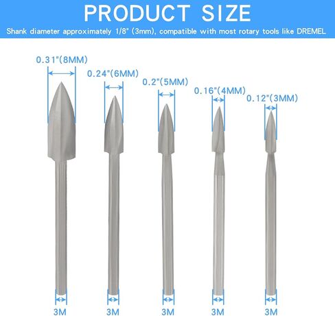 مجموعة لقم حفر نحت الخشب - 5 قطع من أدوات نحت الطاقة، وإكسسوارات النقش للحرف الخشبية والأعمال الخشبية - مثالية للنحت والحفر والنحت الصغير in Kuwait