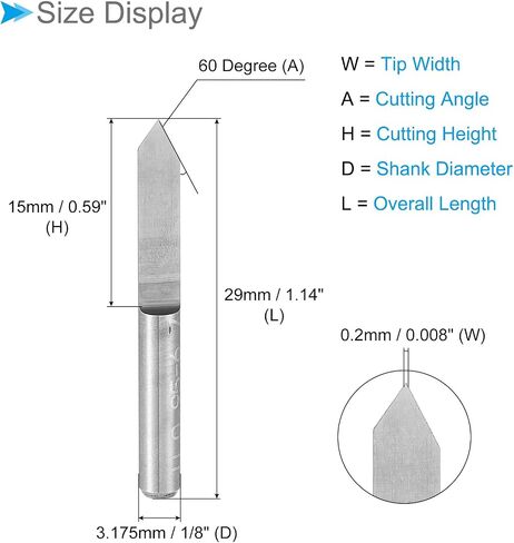 لقم توجيه CNC للنقش، 0.2 مم (0.008 بوصة) عرض الطرف 60 درجة زاوية 1/8 بوصة ساق من الكربيد الصلب 2-فلوت على شكل حرف V - (التطبيقات: للبلاستيك الخشبي والأكريليك)، 10 قطع in Saudi Arabia