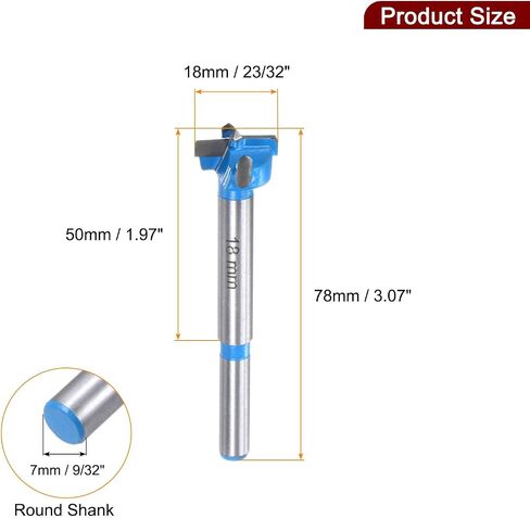 Forstner Drill Bits 23/32 inch / 18mm Round Shank 9/32 inch, Carbide Forstner Bit Woodworking Hole Opener Cutter Tool for Wood Drilling/Cabinet Hinges, Blue in Saudi Arabia