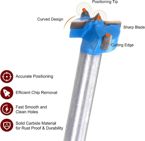 Forstner Drill Bits 23/32 inch / 18mm Round Shank 9/32 inch, Carbide Forstner Bit Woodworking Hole Opener Cutter Tool for Wood Drilling/Cabinet Hinges, Blue in Saudi Arabia
