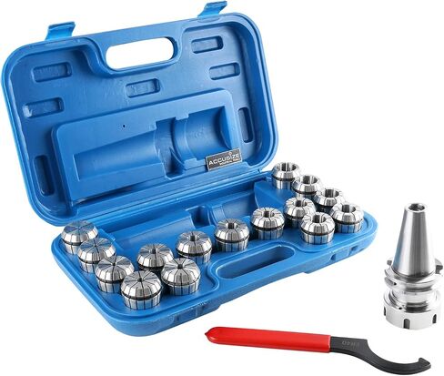 مجموعة Accusize Industrial Tools Cat40 Shank و15 قطعة Er40 Collet مع مفتاح ربط في صندوق قوي مُجهز، من 1/8 إلى 1 بوصة، Ct40-Er40 in Saudi Arabia