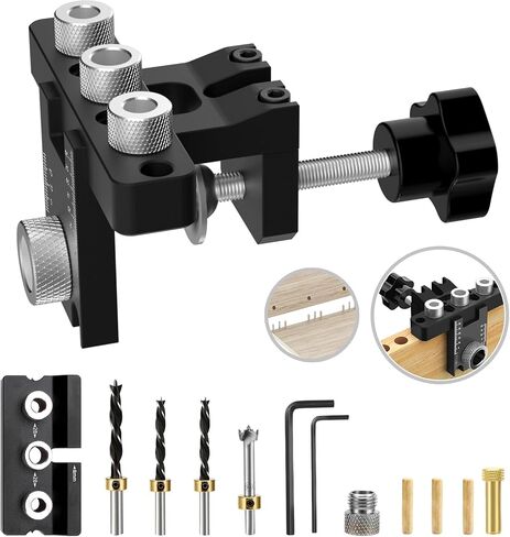 High-end woodworking 3-in-1 dowel clamp set - additional embedded part hole punch, 8/10/15mm drill bit, precision processing, woodworking DIY (3-in-1 Pin Clamp Kit+Locator) in Saudi Arabia