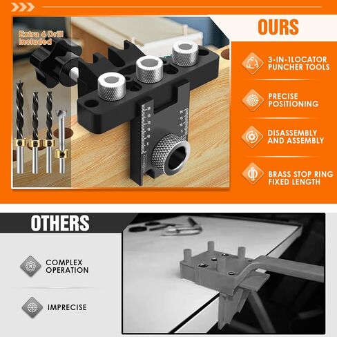 High-end woodworking 3-in-1 dowel clamp set - additional embedded part hole punch, 8/10/15mm drill bit, precision processing, woodworking DIY (3-in-1 Pin Clamp Kit+Locator) in Saudi Arabia