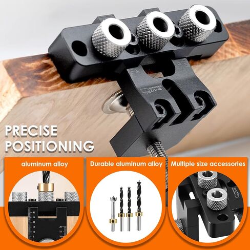 High-end woodworking 3-in-1 dowel clamp set - additional embedded part hole punch, 8/10/15mm drill bit, precision processing, woodworking DIY (3-in-1 Pin Clamp Kit+Locator) in Saudi Arabia