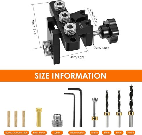 High-end woodworking 3-in-1 dowel clamp set - additional embedded part hole punch, 8/10/15mm drill bit, precision processing, woodworking DIY (3-in-1 Pin Clamp Kit+Locator) in Saudi Arabia