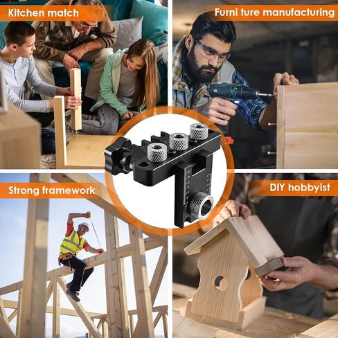 High-end woodworking 3-in-1 dowel clamp set - additional embedded part hole punch, 8/10/15mm drill bit, precision processing, woodworking DIY (3-in-1 Pin Clamp Kit+Locator) in Saudi Arabia