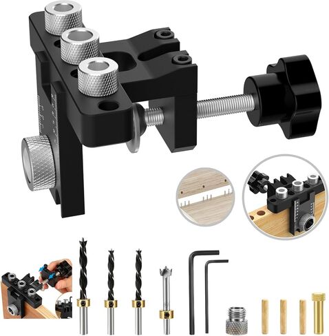 High-end woodworking 3-in-1 dowel clamp set - additional embedded part hole punch, 8/10/15mm drill bit, precision processing, woodworking DIY (3-in-1 Pin Clamp Kit+Locator) in Saudi Arabia