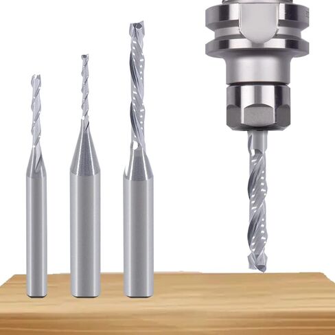 ساق 1/4 بوصة وساق 1/8 بوصة، مجموعة لقم توجيه CNC مكونة من 4 قطع لملف تفاصيل الخشب من الكربيد الصلب، 2 مزمار لقم لولبية مقطوعة ولقم ضغط للأعلى والأسفل in Kuwait