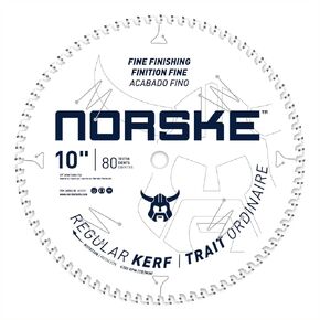 Norske Tools NCSBT027 10" x 80T Regular Kerf Fine Finishing Blade Designed for Plywood, Hardwood, MDF, Pine, Melamine and Expensive Woods with Miminal Waste