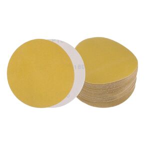 50pcs No Hole Sanding Discs- [ 6 Inch 120 Grit ] Round Hook and Loop Grip Sanding Pads Sandpaper for Automotive Woodworking Metal Polishing Use| Gold, Aluminum Oxide