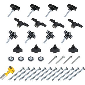 مجموعة مقبض POWERTEC 72031 T-Track مع لقمة توجيه بفتحة T (قطر 1-1/16 بوصة × ارتفاع 5/16 بوصة × ساق 1/2 بوصة)، ومسامير سداسية 1/4-20 × 1-1/2 بوصة ، غسالات ومسامير المسار T، 36 قطعة من ملحقات المسار T للرقص والتركيبات