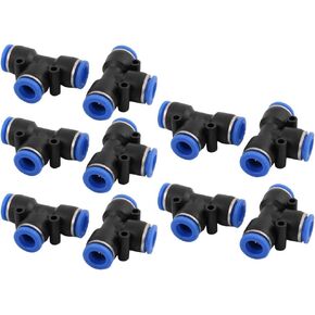 uxcell® 10Pcs 10mm Dia T Type 3 Ways Tube Hose Pneumatic Air Quick Fitting Push in Connector