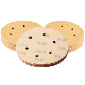 SPEEDWOX 50 Pcs Sanding Discs 6 Inches 500 Grit 6 Hole Hook and Loop Sandpaper Dustless Fit for Random Orbital Sander Yellow Finishing Discs for Automotive Woodworking