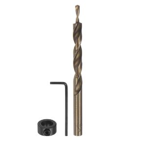 Pocket Hole Drill Bit 5/16" Dia 5/32" Tip Round Shank Replacement Twist Step Drill Bit with M8 Depth Stop Collar and Wrench for Woodworking