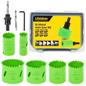 Bi-Metal Hole Saw Kit,LifeIdeas 6 PCS Hole Saw Blades 3/4"to 2-1/8" (19-54mm), 10pcs Bi-Metal Hole Saw Set with Hex Key, Hole Saw for Soft Wood, Plywood, Drywall, PVC
